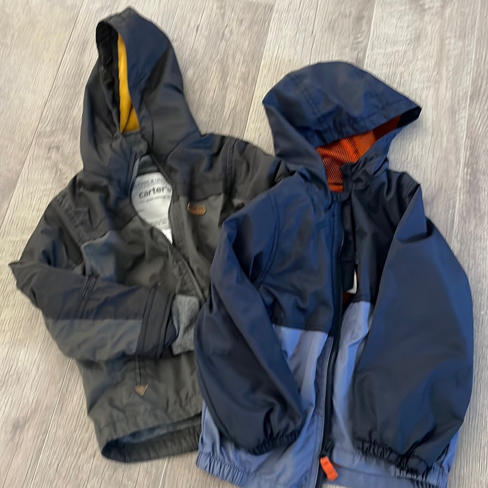 Pair of Carters zipped hooded fall jackets coats